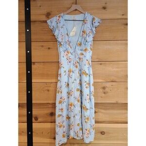 Hem And Thread NWT Small Floral Summer Dress Blue Maxi midi Dress